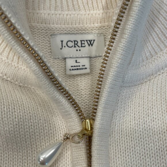 J.Crew Factory Cream and Black striped sweater size L - Picture 2 of 4